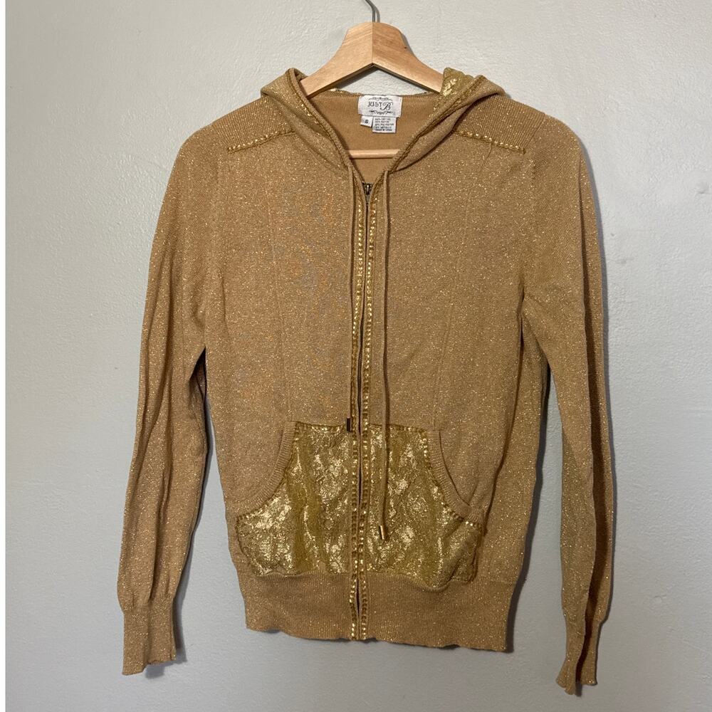 Women's Size S Vintage Y2k Just Be Gold Zip Up Sweatshirt Sequin Sparkle